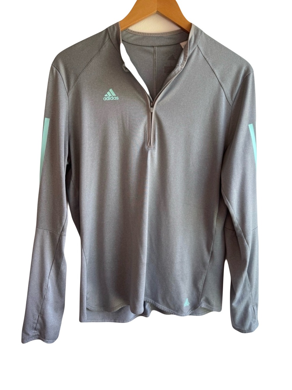 Adidas Gray Pullover with Light Blue Accents 1/4 Zip Size L